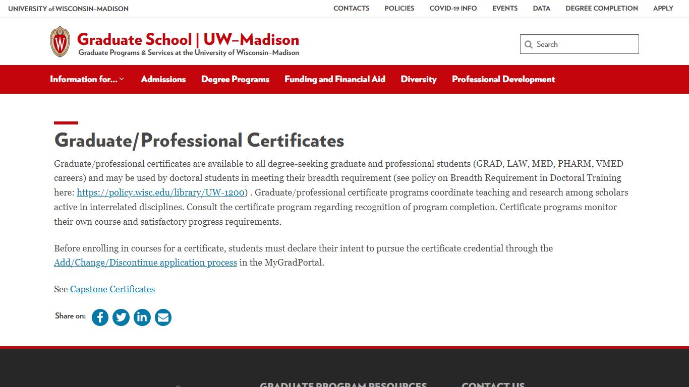 Graduate/Professional Certificates – Graduate School | UW–Madison – UW ...