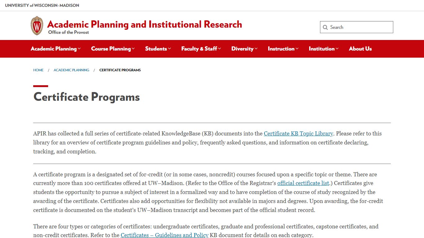 Certificate Programs – Academic Planning and Institutional Research ...