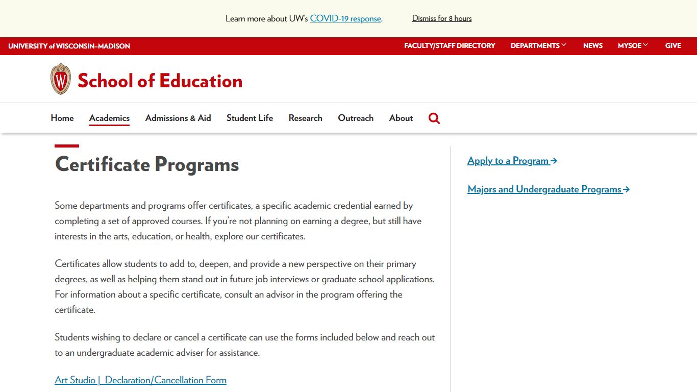 Certificate Programs - School of Education